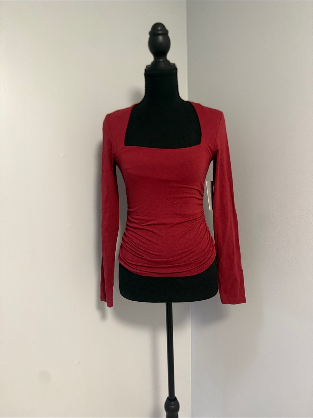 Pink Rose Square Neck Long Sleeve Top - Red